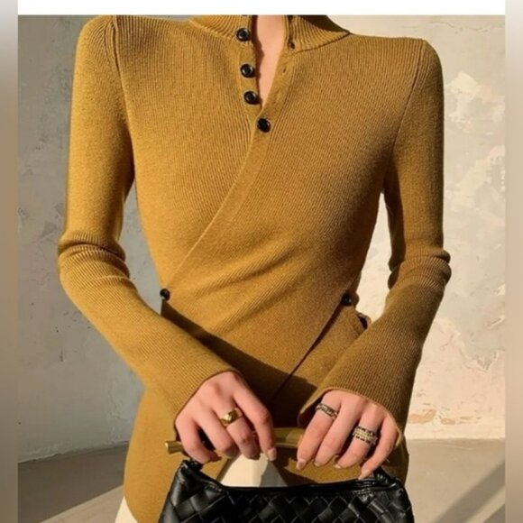 no brand Sweaters - Chic Tan Button-Up Sweater